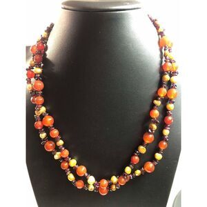 2937 JAY KING DTR 925 Silver Carnelian Garnet & Yellow Pearl 2 Strand Necklace
